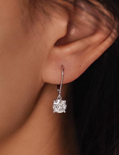 YODEWA Moissanite Earrings for Women, 1CT/Pair D Color Brilliant Round Cut 18K White Gold Plated Sterling Silver Leverback Drop Dangle Earrings 5.0mm - Thumbnail 3