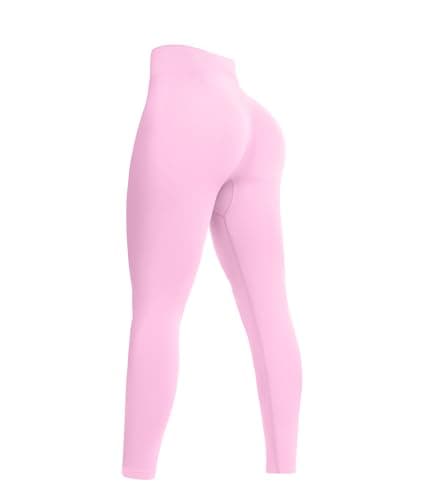 YOAKUKA Women's Seamless Leggings High Waisted Compression Workout Leggings Tummy Control Yoga Pants Baby Pink - Image 1