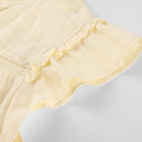 Belle Poque Women's Ruffle Short Sleeve Cotton Shirts V Neck Button Down Lace Crochet Blouses Spring Summer Dressy Casual Tops 2026 Apricot L - Thumbnail 5