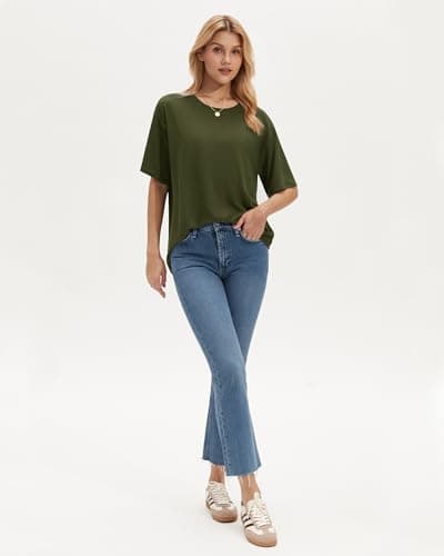 Stelle T Shirts for Women Crew Neck Short Sleeve Summer Tops Loose Fit Soft Basic Tee Shirt Olive Green X-Large - Thumbnail 5