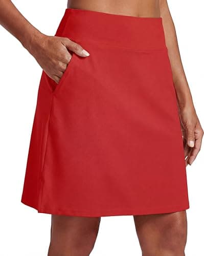 PrinStory Tennis Skirt for Women High Waisted Golf Skort Athletic Skirt Pickleball Skorts with Zipper Pockets Red-M - Image 1