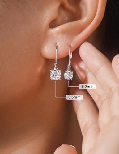 IMOLOVE Moissanite Leverback Drop Earrings for Women, Dangle Earrings 925 Sterling Silver with 18K White Gold Plated, Delicate Wedding Jewelry Gifts 2CT - Thumbnail 5