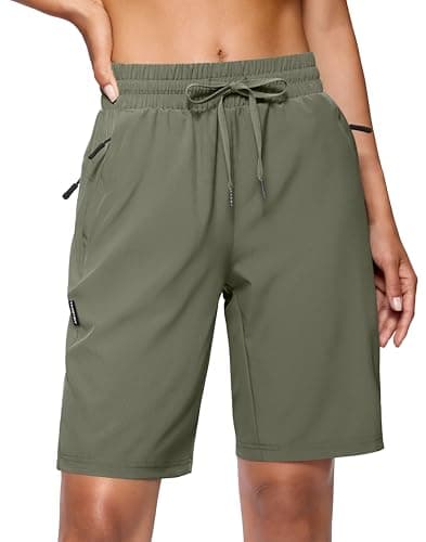 SANTINY Women's 7''/ 9'' Hiking Shorts with 3 Zipper Pockets Lightweight Quick Dry Long Athletic Golf Shorts for Women Casual(Sage Green_XL) - Image 1