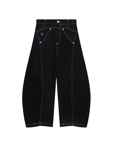 Aelfric Eden Baggy Barrel Jeans Mens Wrinkle Wide Leg Jeans Casual Relaxed Fit Y2k Denim Pants Trouser Black - Thumbnail 3