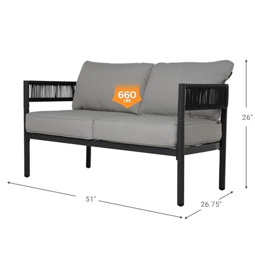 Gand Patio Outdoor Loveseat,Wicker Conversation Set with Thick Cushion for Porch, Garden, Yard - Thumbnail 2