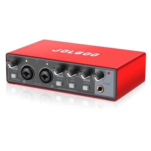 USB Audio Interface, Red 24-Bit/192kHz Plug & Play Sound Card for Recording – XLR/Line In, Headphone Out, Low Latency, Compatible with PC, Mac, Smartphone