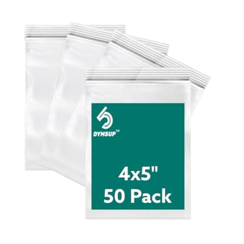 50 Pack Clear Small Plastic Ziplock Bags - 6 Mil Durable Heavy Duty Zipper Bags - Various Sizes (4X4,4X5,5X5) - Resealable Poly Bags for Jewelry Snack Candy Pills & Small Business Packaging (4X5) - Image 1