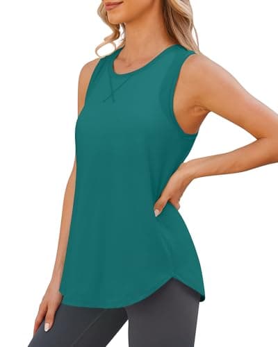 G4Free Women's Workout Athletic Tank Tops Loose Lightweight Athletic Racerback Pilates Long Tank Gym Sleeveless Shirts(Teal,XL) - Image 1