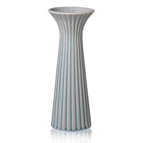 Vintage Blue Ceramic Vase for Home Decor, Small Rustic Farmhouse Vase for Pampas Grass, Decorative Flower Vases for Coffee Table, Shelf, Living Room Decor & Centerpiece - Image 1