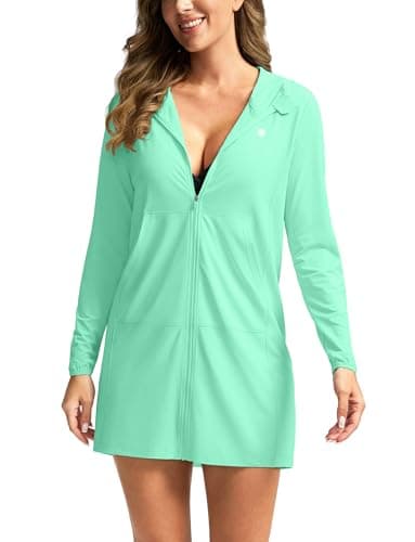 Women's UPF 50+ Swim Cover Up Sun Protection Hoodie Long Jacket SPF Lightweight Beach Cover Ups for Women(Mint Green,S) - Image 1