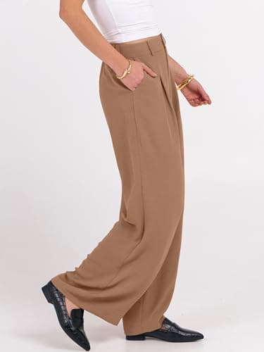 ANRABESS Women Wide Leg Dress Pants 2026 Summer High Waisted Business Casual Work Trousers Dressy Office Palazzo Pants Slacks tan X-Large - Thumbnail 3