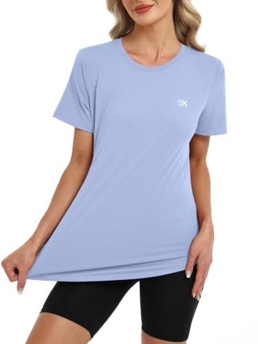 BKRIVE Workout Tops for Women Short Sleeve Sun Protection UPF 50+ Quick Dry Hiking Athletic Shirts SkyBlue L - Thumbnail 6