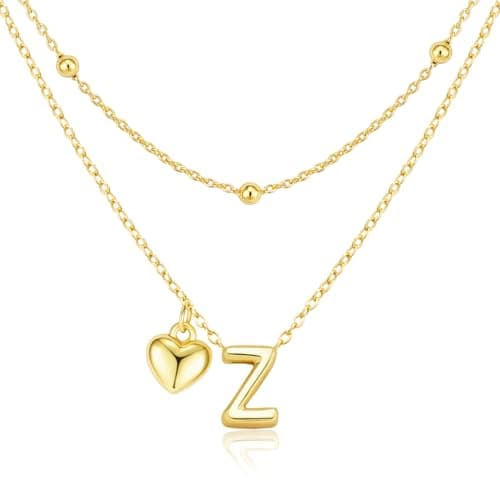 adoyi Easter Basket Stuffers Heart Initial Necklaces for Women Dainty 14K Gold Plated Heart Initial Necklaces Layered Letter Z Pendant Necklace Stack Birthday Valentines Gifts for Women Jewelry