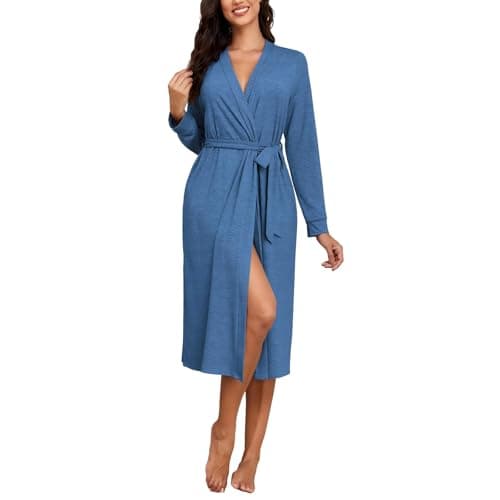 ZAFUL Women's Robe Soft Lightweight Long Knit Kimono Bathrobe V-neck Casual Sleepwear Loungewear - Image 1