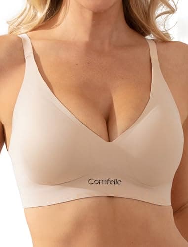 COMFELIE Invisible Wireless Bra for Women Seamless Full Coverage Bralette with Soft Support and Underarm Smoothing Beige