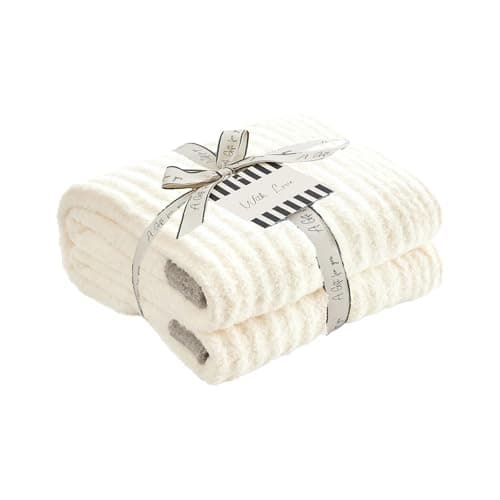 WRENSONGE Striped Throw Blanket, White Soft Cozy Fluffy Warm Hand Made Throw Blankets for Couch, Sofa, Chair, Bed, Camping, Picnic, Travel Lightweight Bed Blanket - 50"*60" - Thumbnail 5