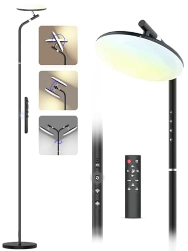 RUNBARRY LED Floor Lamp, 36W Super Bright Standing Lamp with Remote & Touch Control, 69" Stepless Dimmable Torchiere Floor Lamps, 350° Rotating Head Floor Lamp for Bedroom, Living Room, Office, Black - Image 1