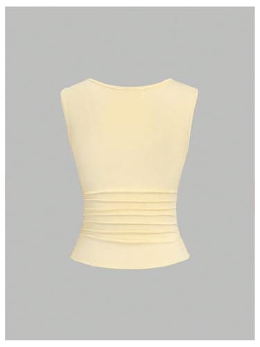 Milumia Women's Y2k Cowl Neck Ruched Tank Top Seashell Sleeveless Fitted Summer Tops Yellow Small - Thumbnail 2