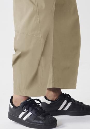 EGOCKAL Womens Elastic Waist Ankle Pants Baggy Curved Tapered Leg Barrel Travel Pants with Pockets Khaki - Thumbnail 4