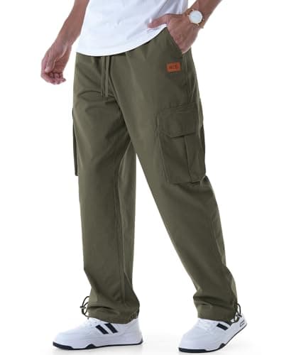 CANGHPGIN Mens Casual Cargo Pants Relaxed Fit Outdoor Travel Hiking Pants Men Drawstring Cotton Joggers Sweatpants with Pockets - Image 1