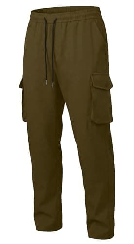 DISLANBO Men's Lightweight Cargo Pants Elastic Drawstring Casual Relaxed Fit Tapered Pants Multi Pockets ArmyGreen 3XL - Image 1