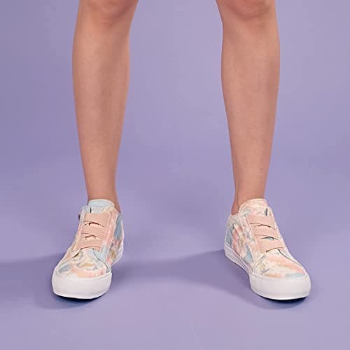 JENN ARDOR Wedge Sneakers for Women Fashion Canvas Shoes Casual Platform Hidden Heel Womens Slip On Sneaker Non Slip Side Zipper Pink-Blue - Thumbnail 2