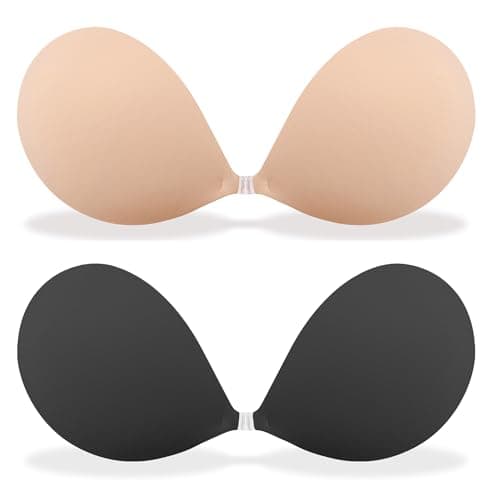 MITALOO Adhesive Bra Invisible Sticky Strapless Push up Backless Reusable Silicone Covering Nipple Bras Black Nude - Image 1