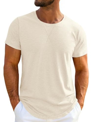 UNCLECAT Mens Short Sleeve T-Shirts Crew Neck Casual Shirt Summer Classic Basic Lightweight Fashion Tees Apricot - Image 1