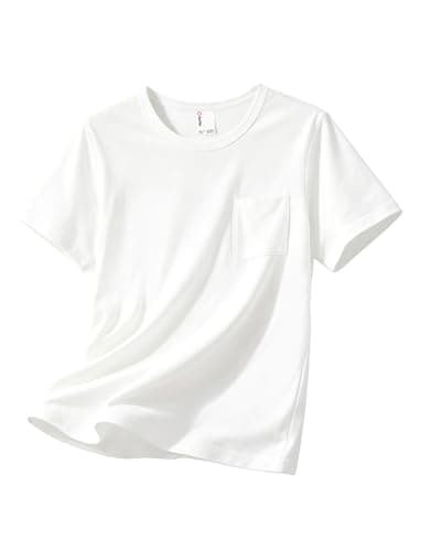 PATPAT Boys Short Sleeve Shirts Size 15-16 Years White Summer Crewneck T Shirt with Chest Pocket Casual Basic Tops Tees for Teen Boy - Image 1