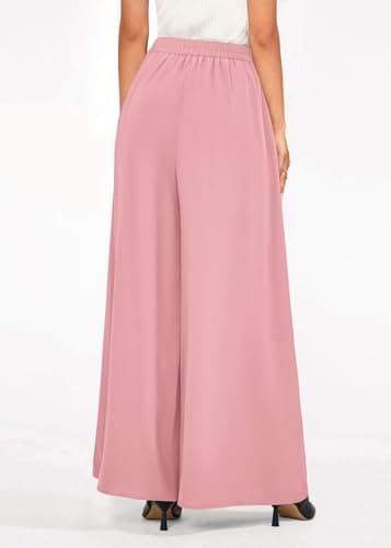 KIRUNDO Palazzo Pants for Women Dressy 2026 Summer Wide Leg High Waisted Business Casual Work Trousers Slacks with Pockets(Pink, Medium) - Thumbnail 2
