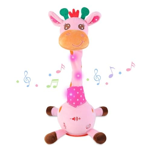 LUKETURE Dancing Talking Singing Pink Giraffe Toy Stuffed Plush, Interactive Stuffed Animal Toy, Musical Giraffe Plush with Record & Repeat, Sings 10 Songs, LED Lights