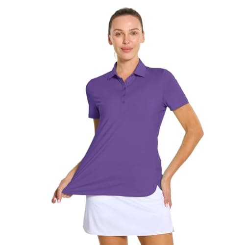 M MAELREG Golf Shirts Women Dry Fit Short Sleeve Button Casual Stretch Performance Tennis Womens Polo Shirts Purple - Thumbnail 4