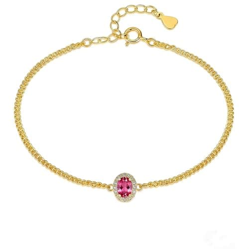 IZZBAT 14K Gold Halo Oval Birthstone Bracelets for Women Yellow Gold Cuban Chain Bracelets for Her Birthday Gifts for Mom Girlfriend - October Birthstone