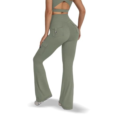 KAIFUYING Leggings with Pockets for Women,Yoga Pants Women,High Waisted Cargo Gym,No Front Seam Leggings Green-XL - Image 1