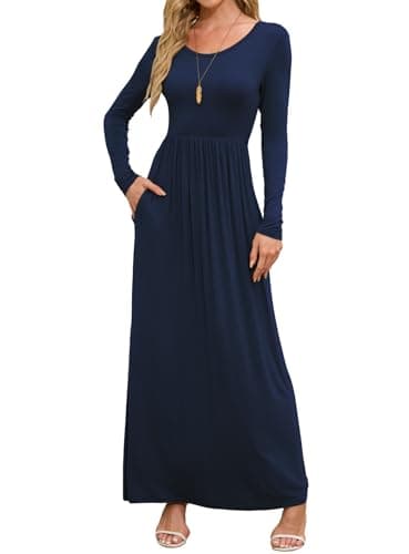 Women's Long Sleeve Casual Loose Long Maxi Dresses With Pockets Navy Blue XX-Large(US 18W-20W) - Image 1