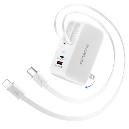 SUPERONE Retractable Charger with Dual USB Ports, 78W Retractable Wall Charger with USB C and Apple Charging Cables, USB C Charger Block for Phone 17/16/15/14/13/12/11 Series, Galaxy S25 24, Pixel - Image 1