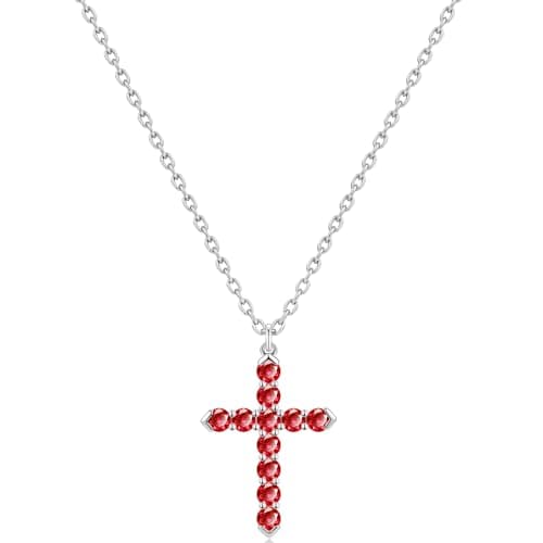 Cross Necklace for Women, Silver Cross Necklace for Women, 14K White Gold Plated Dainty Cross Pendant Necklace with Cubic Zirconia, Hypoallergenic Christian Religious Jewelry Gifts (Red-White Gold Plated) - Image 1