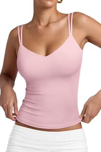 PINKMSTYLE Womens V Neck Tank Top Slimming Double Shoulder Straps Cami Tops Double Lined Sleeveless Date Night Tops Clothing Pink Medium - Image 1