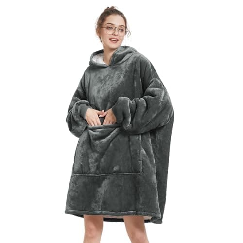 Aemilas Wearable Blanket Hoodie - Sherpa Blankets Sweatshirt as Gifts for Men and Women,Cozy Warm Hooded Blanket with Giant Pocket(Dark Gray) - Image 1