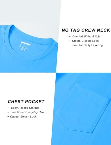 Cotrasen Long Sleeve Shirts for Men Cotton Crew Neck Pocket T Shirts for Men Breathable Moisture Wicking Tee Shirts Azure XL - Thumbnail 5
