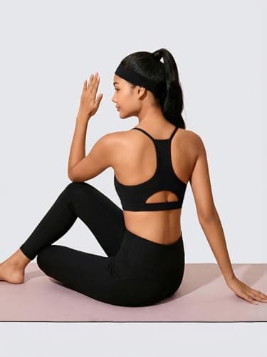Aoysky Womens Buttery Soft Racerback Sports Bra Padded Strappy Workout Running Yoga Gym Crop Tops with Built in Bras Black - Thumbnail 3