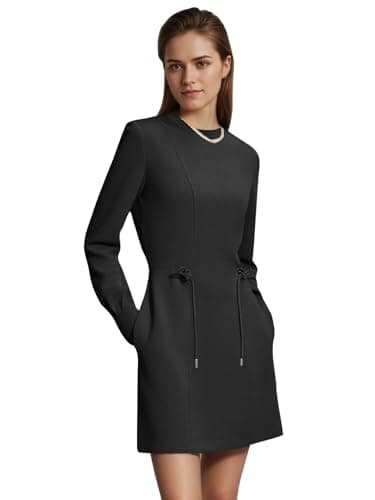 COCOMARTS Womens Long Sleeve Crewneck Sweatshirt Dress Drawstring Waistband Casual Tunic Tops Mini Dresses 2025 Fall Clothes Black Large - Thumbnail 5