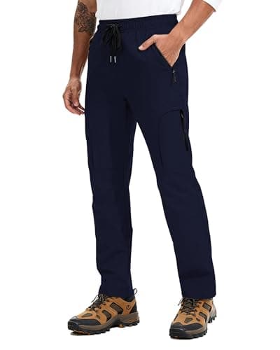 Mens Hiking Pants 5 Pockets Water Resistant Quick Dry Lightweight UPF 50+ Cargo Elastic Waist Drawstring Cuff Work Casual Golf Athletic Travel Jogging Navy Blue M - Thumbnail 2