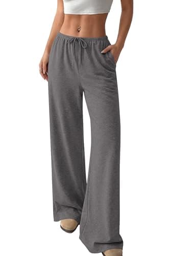 Okiwam Women's Wide Leg Sweatpants Casual Lounge Travel Pants Workout Joggers Fashion Outfits 2026 Summer Clothes-XL Dark Grey - Thumbnail 5
