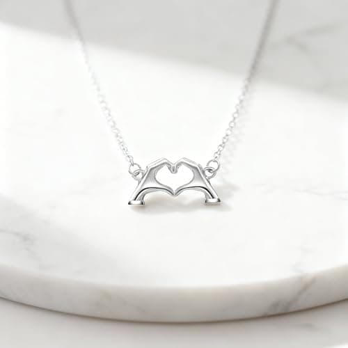 HBFKL Silver Birthday Gifts Neckalce, Heart Hands Necklace Best Birthday Christmas Day Gifts for Girls Women, Wife, Daughter, Granddaughter, Bestie, Sister - Thumbnail 6