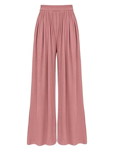 BTFBM Palazzo Pants for Women 2026 Summer Clothes Pockets High Waist Casual Knit Flowy Spring Wide Leg Trousers(Dusty Pink, XX-Large) - Image 1