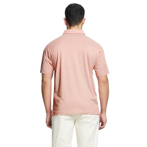 M MAELREG Mens Golf Shirts Short Sleeve Jacquard Casual Performance Moisture Wicking Collared Polo Shirts for Men Orange - Thumbnail 4