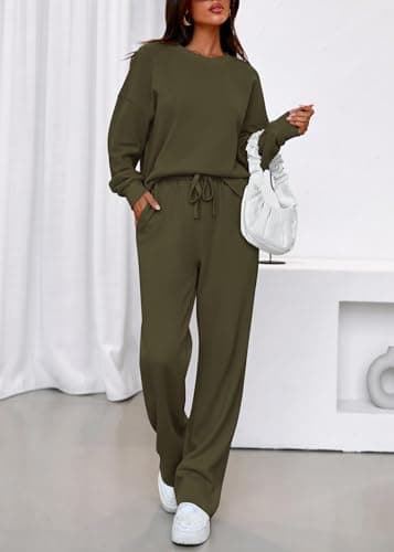 KIRUNDO Matching Sets Women Clothing Sweatsuits 2 Piece Outfit Sweat Set 2026 Fall Lounge Sets Airport Travel Tracksuit(Army Green, Large) - Thumbnail 4