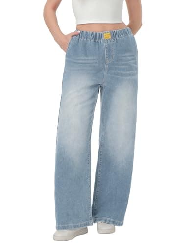 MARIASHA Wide Leg Jeans Woman Baggy Pull On Stretchy Sweatpant Jeans for Women Trendy Elastic High Waist Denim Pants Blue XL - Image 1