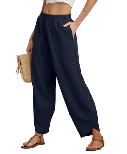 FREEOAK Baggy Pants Fall Winter Casual Outfits Wide Leg FP People Sweatpants 2025 Fall Harem Comfy Gaucho Trousers Cozy Office Relaxed Fit Navy - Image 1